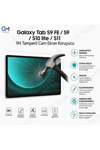 Samsung Galaxy Uyumlu Tab S9 Fe / S10 Lite / S11 Temperli Cam Ekran Koruyucu Kalem Hassasiyetini Bozmaz