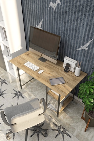 VayAvm 2 Raflı Çalışma Bilgisayar Masası 60 x 120 CM Çam Açık Kahverengi