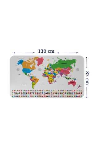 Ülke Bayrak Lı Eğitici Başkent Detaylı Atlası Dünya Haritası Duvar Sticker-85x130-3833 Çok Renkli