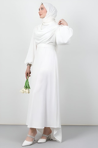 Degaje Tesettür Abiye Beyaz