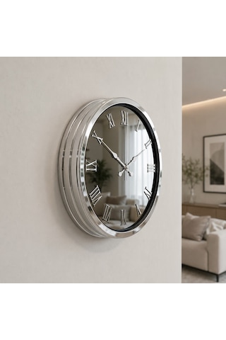 Büro Ev Ofis Hediyesi İçin 40cm Aynalı Krom Platinum Duvar Saati Diğer