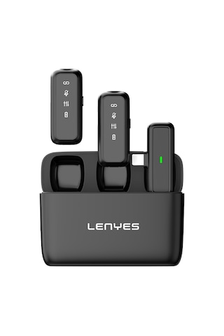 Lenyes Lm201 Lightning Şarj Portlu Kablosuz Yaka Mikrofonu Siyah