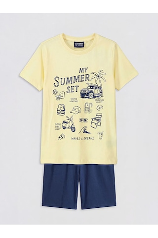 Lc Waikiki Sarı Baskılı Erkek Çocuk Şortlu Pijama Takımı