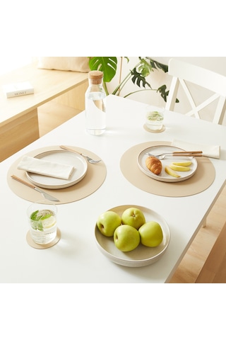 Home Wave 2'li Bej/taş Renk Suni Deri Amerikan Servis Ø 36 cm