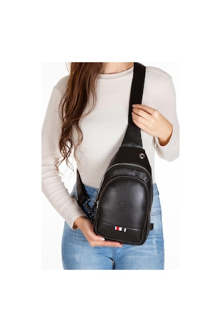 Newish Polo Kadın Deri Kulaklık Çıkışlı Bodybag Göğüs Ve Omuz Çantası New130 - Siyah