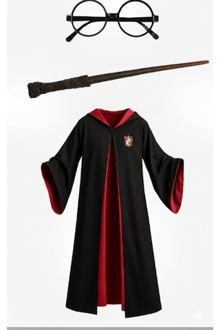 Kg Harry Potter Premium Kostüm Seti Cübbe Asa Gözlük Seti Gryffindor Slytherin Hufflepuff Kırmızı