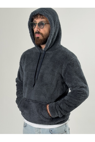Cocopelli Erkek Kapüşonlu Antrasit Peluş Sweat Coc2590 Antrasit