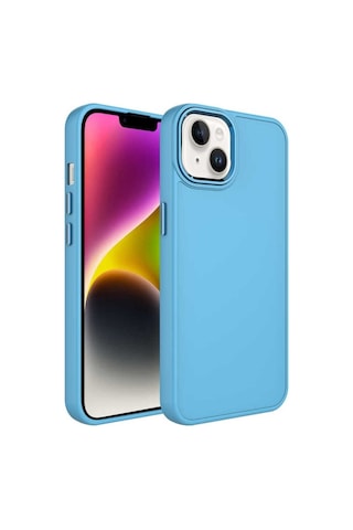 Apple Uyumlu iPhone 13 Kılıf Metal Çerçeve Ve Buton Tasarımlı Silikon Zore Luna Kapak Sierra Mavi
