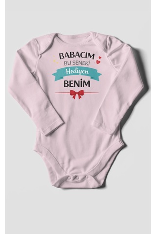 Morivokids Babacım Bu Seneki Hediyen Benim Uzun Kollu Bebek Body %100 Pamuk Bebe Pembe