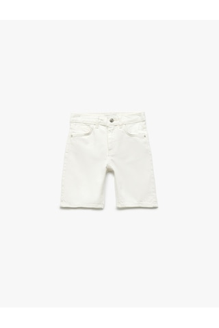 Koton Pamuklu Ayarlanabilir Lastikli Cepli Denim Şort Beyaz 5skb40010td Beyaz