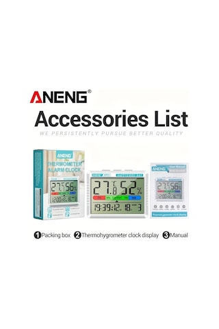 Boatshop1 Aneng Ap01 Grey Cat Dijital Termometre Higrometre Büyük Lcd Ekran Akıllı Alarm Saati Ev Ofis