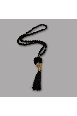 Uretti - Gül 4612 - El Yapımı Püsküllü İnci Tesbih 99'lu - Siyah Siyah