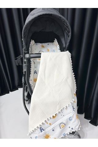 Gökyüzü 90 100 Çift Katlı Pikeli Müslin Battaniye Yastık Ve Alt Açma 3lü Set - Krem Krem