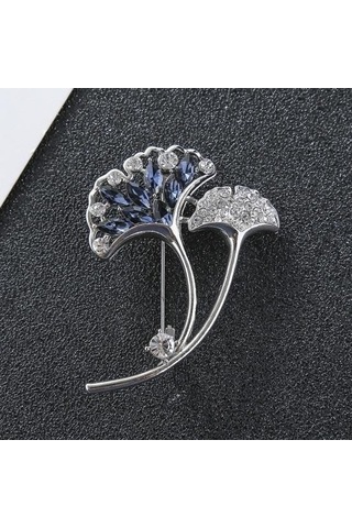 Gümüş Yaratıcı Ginkgo Yaprak Şekli Broş Pin Kore Tarzı Parlayan Rhinestone Mizaç Yaka Pin Sahte Ipek Eşarp Toka Giyim Aksesuarları Gümüş
