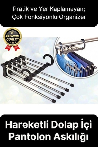 Çok Fonksiyonlu Organizer Katlanabilir Kumaş Kot Eşarp Hareketli Dolap İçi Pantolon Askılığı 5 In 1 Çok Renkli