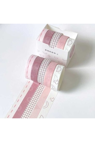 Washi Desenli Bant Baskılı Yapışkanlı Maskeleme Kağıdı Desenli 5 Adet