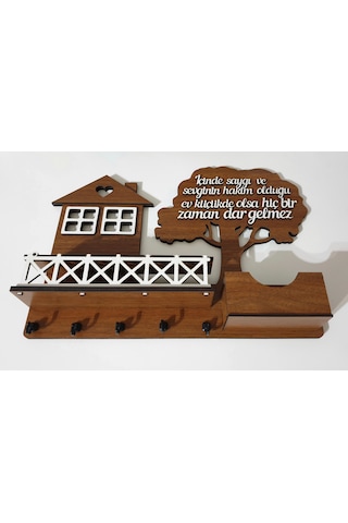 Hdrlazerdizayn Ahşap Ağaç Ve Ev Model Anahtar Askısı Ve Raf