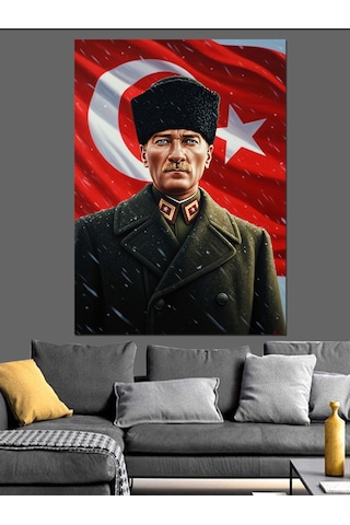 Karizma Tablo Türk Bayrağı Atatürk Portresi Dekoratif Kanvas - Mdf Ahşap Tablo