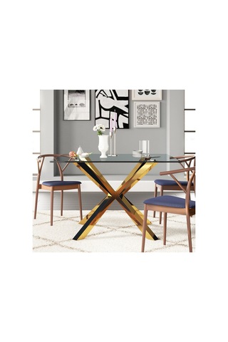 Erika Gold Metal & Cam Kare Yemek Masası