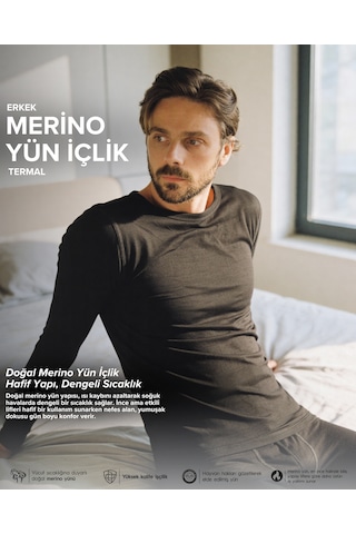 Bolero M61 Erkek Termal Merino Yün İçlik Siyah Üst