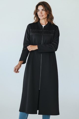Kadın Önü Fermuarlı Desenli Cepli Mevsimlik Kap Siyah