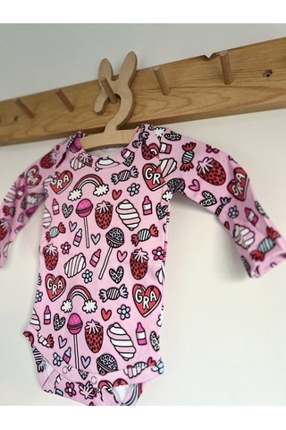 Key Kids Lolipop Marshmellow Pembe Renkli %100 Organik Pamuklu Kız Bebek Body Zıbın