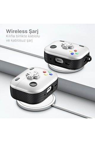 Airpods 3 İle Uyumlu Gaming Serisi Hybrid Tasarım Kılıf - İç Kısmı Tpu - Dış Kısmı Polikarbonat - Kenarları Fiber Karbon Kaplama Premium Tasarım Ve Mükemmel Koruma Beyaz, Airpods 3 2021