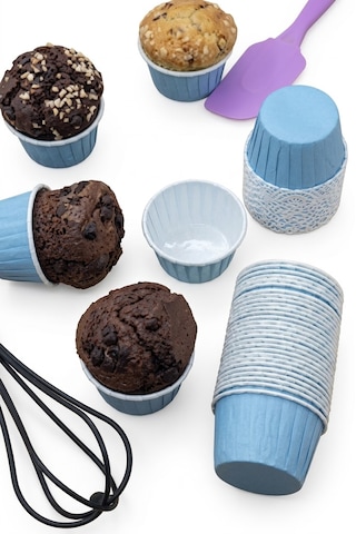 Şeylişeyler - 50 Adet Muffin Kek Kapsülü Kraft Mavi Cupcake Kalıbı Kağıdı Pişirme Kabı Açık Mavi
