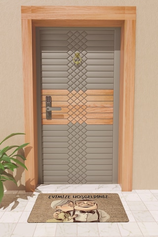 Rugmood Modern Dijtal Baskı Kahverengi Tatlı Çift Kapı Önü Paspası