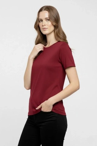 Butik İstanbul T-shirt Bisiklet Yaka Slim Fit Likralı Tişört Günlük Basic Body - Bordo