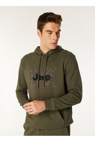 Jeep Haki Erkek Kapüşon Relaxed Baskılı Sweatshirt C4wm-swt4214