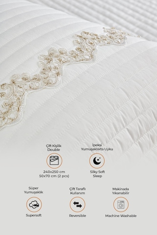 Evlen Home Mihrimah Dantelli Lüks Yatak Örtüsü Seti Çift Kişilik %100 Pamuk Şık Zarif Yumuşak Krem Kırık Beyaz