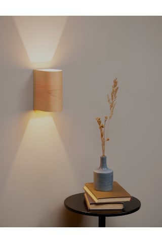 Bombe Kenarlı Yansıtma Tasarımlı Çift Yön Ahşap Salon Duvar Aplik Sarı