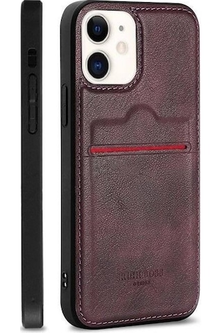 Apple Uyumlu iPhone 11 Kartlıklı Rich Boss Lüx Deri Kılıf Açık Kahve