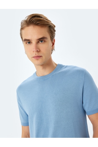 Koton Regular Fit Bisiklet Yaka Viskon Basic Kısa Kollu Triko Tişört Mavi 5sam70022ht Mavi