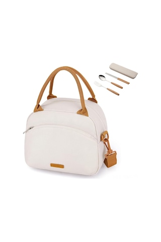 Honmex Bej 9.4l Sızıntısız Polyester Öğle Yemeği Çantası + Paslanmaz Çelik Kaşık-çatal Üçlü Set Bej