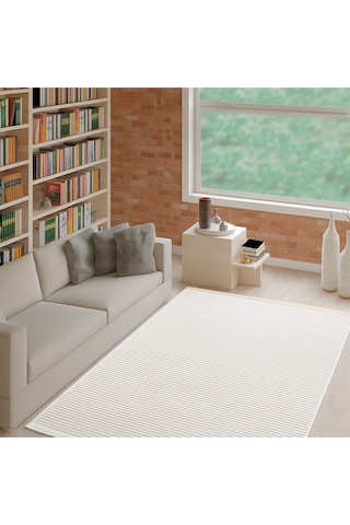 Fitilli 3 Krem Desen Şönil Kilim Makinede Yıkanabilir Kaymaz Taban Halı Yolluk Krem