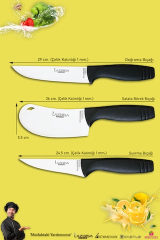 Eco Serisi Mutfak Bıçak Seti Et Sebze Börek 3 Lü Set Mft-1488