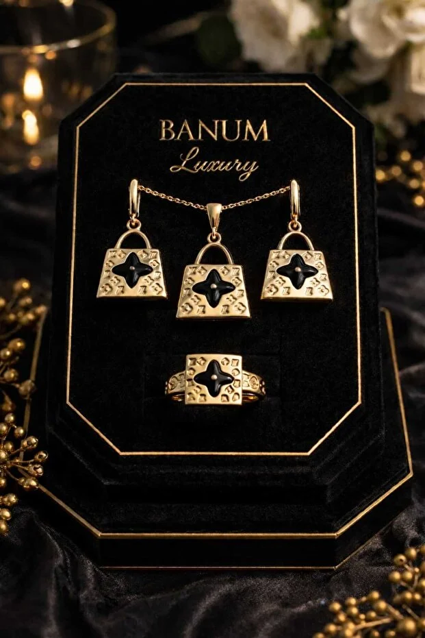 Banum Luxury Şık Ve Modern 3lü Zarif Set Altın