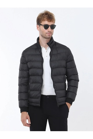 Siyah Regular Fit Kapüşonlu Casual Dokuma Pardesü Siyah