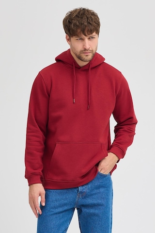 Erkek Bordo Standart Fit Normal Kesim Içi Polarlı 3 Iplik Kapüşonlu Pamuklu Sweatshirt Bordo
