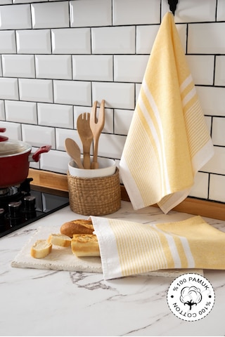 45x65, 2'li Kurulama Bezi, %100 Pamuk Yüksek Su Emici Sarı