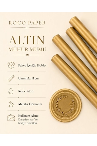 Altın Silindir Mühür Mumu, 10 Adet - 11 Cm, Zarf Ve Davetiye Mühr Diğer