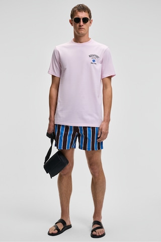 Grimelange SONORA Erkek Baskı Detaylı %100 Organik Pamuk Regular Fit Kısa Kollu Pembe T-Shirt