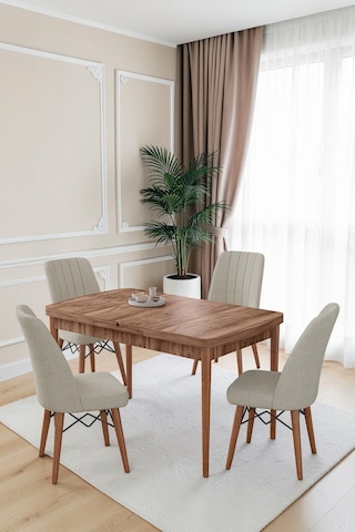 80x170cm Mutfak Masası Takımı 4 Kişilik Açılır Masa Sandalye Takımı -yemek Odası-mdf Ceviz - Krem