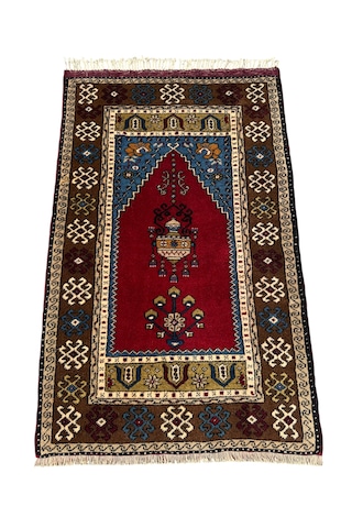 El Dokuma Sıfır Yahyalı Özel Seccade 77x125 Kök Boya %100 Yün Namazlık Kırmızı