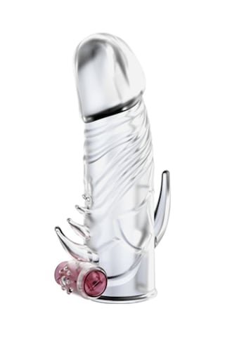 Hızlı Express Baile Güçlü Titreşimli Silikon Penis Kılıfı Çatal Vibratör Şeffaf