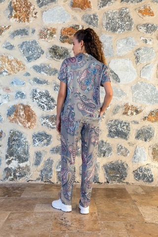 Kadın Kısa Kol Önden Düğmeli Gri Pijama Takım C3t0n04y42 001