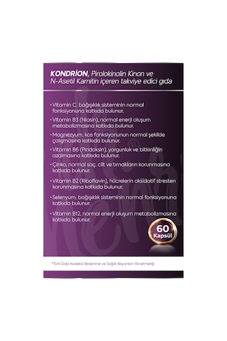 Kondrıon Pırolokınolın Kınon Pqq Ve N-asetıl Karnıtın 60 Kapsül
