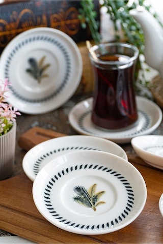 Palmiye 6 'lı Porselen Çay Tabağı Seti Çok Renkli